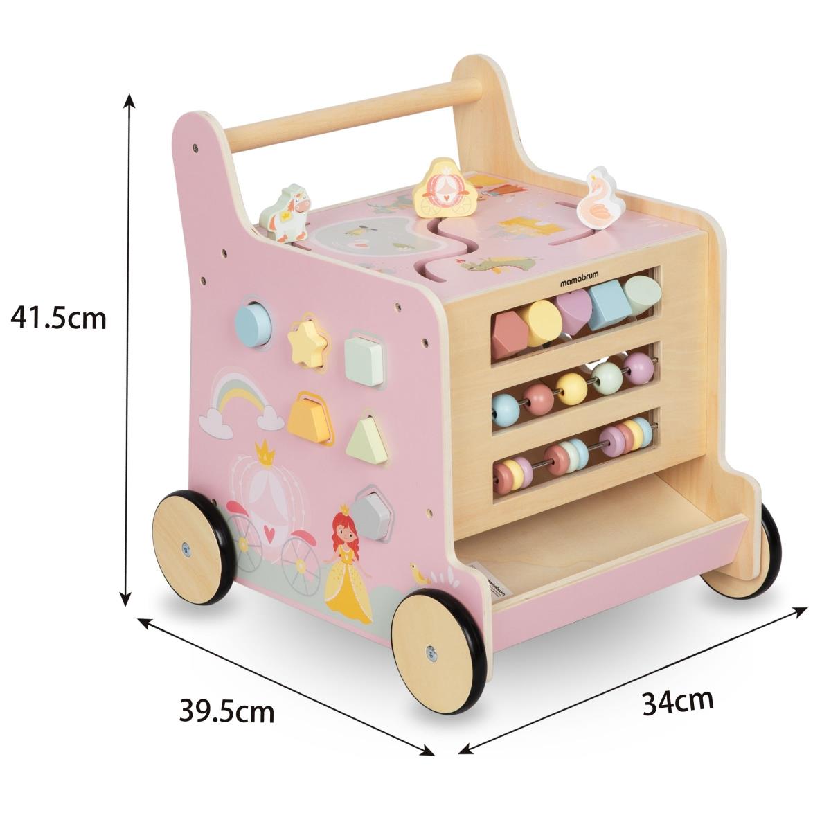 Déambulateur 2-en-1 en bois avec fonction cube éducatif, rose