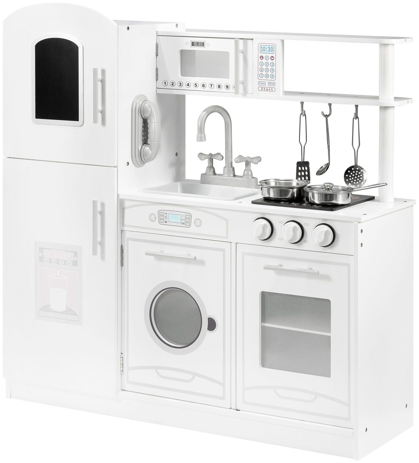 Grands accessoires de cuisine en bois blanc et tablier