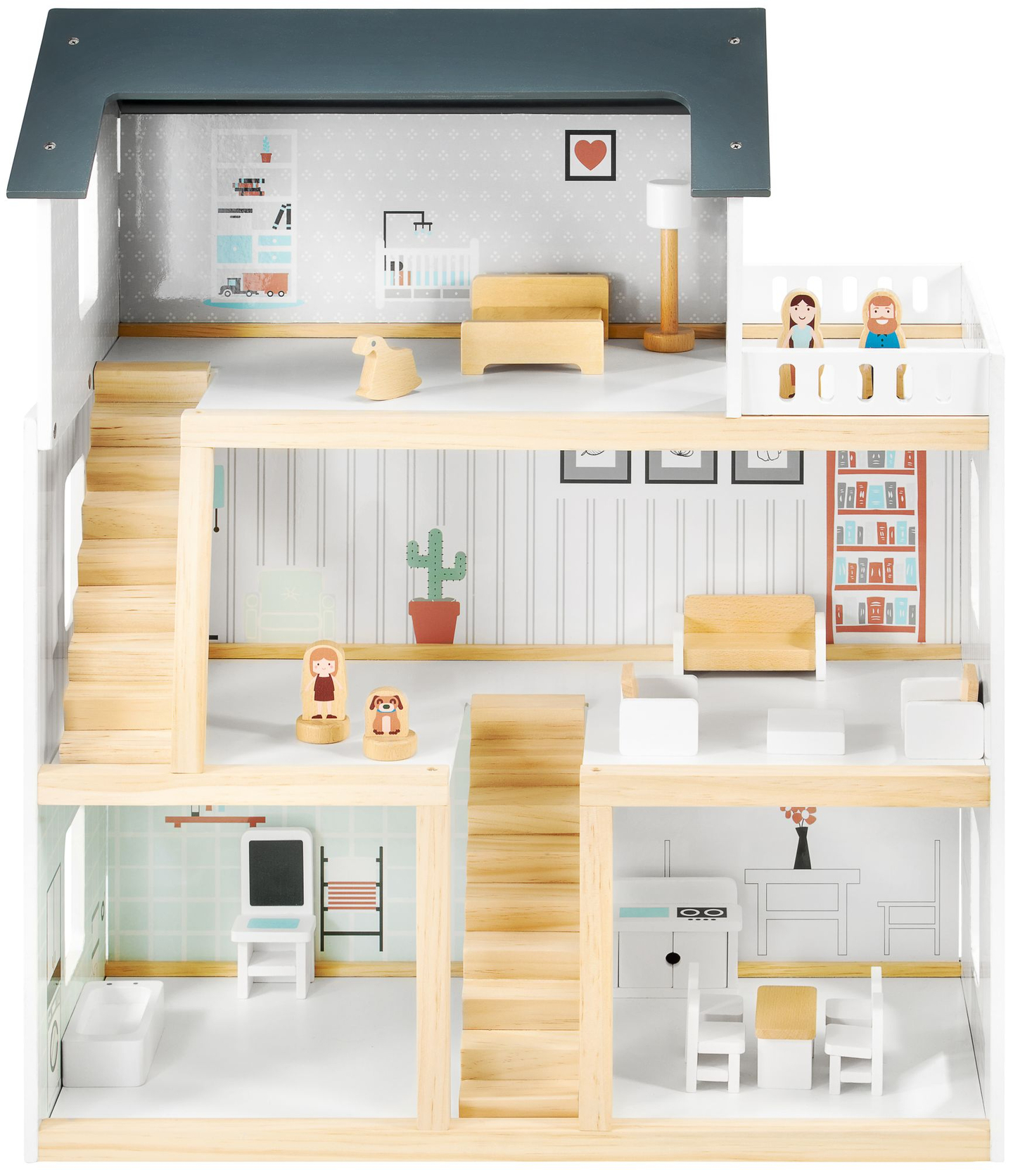 Maison de poupées en bois blanc avec accessoires 18 pcs.