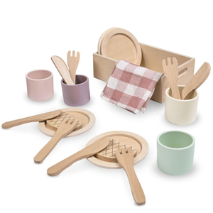 Service de table en bois pour enfants avec sets de table rouges