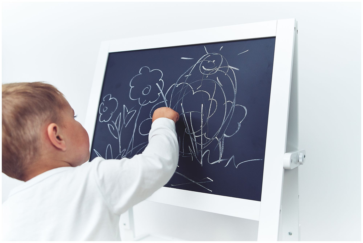 Tableau éducatif double face : magnétique et tableau noir - effaçable à sec, en bois, pour enfants, pliable