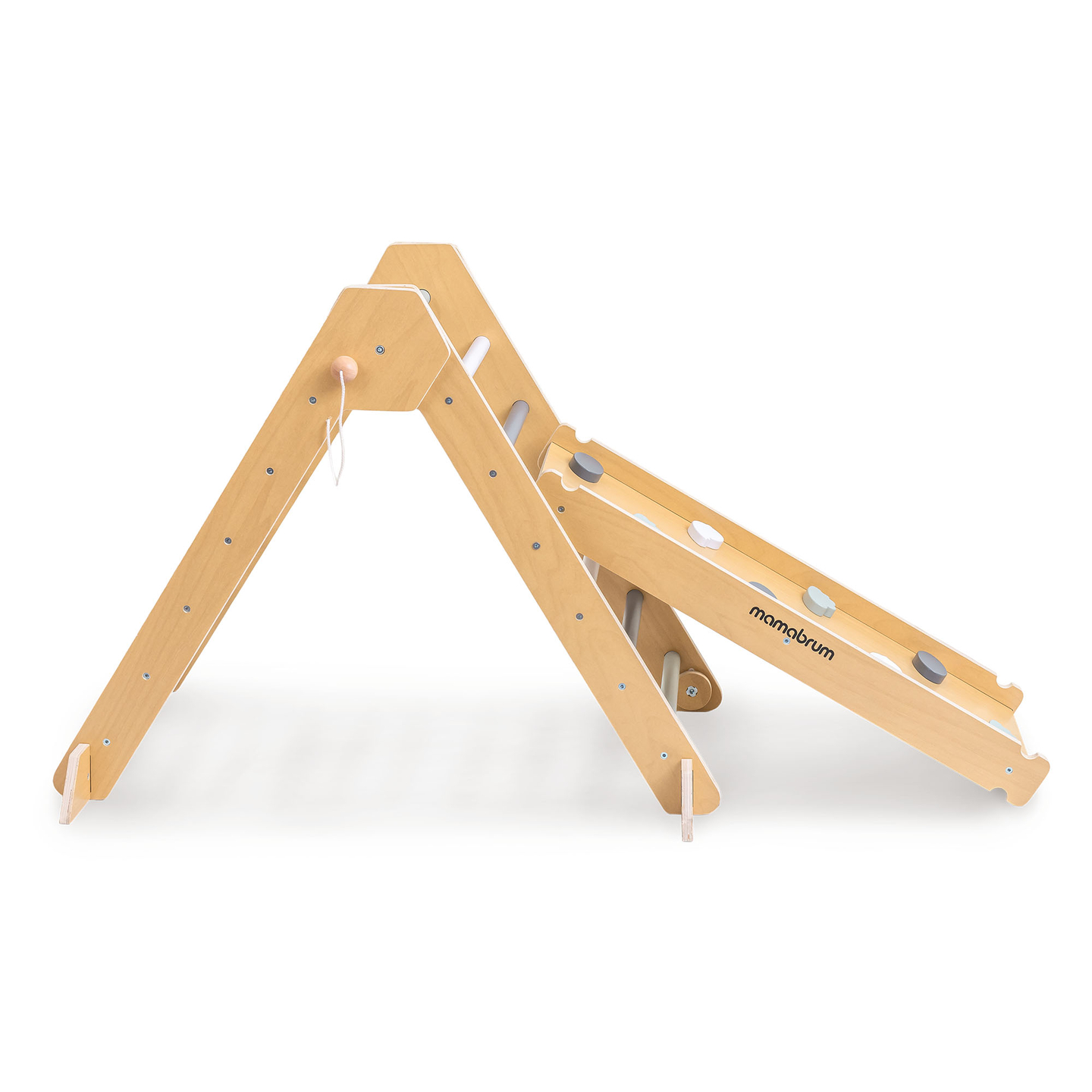 Aire de jeux intérieure en bois pour enfants - mur d'escalade, toboggan, arche d'escalade/bascule et triangle de Pikler
