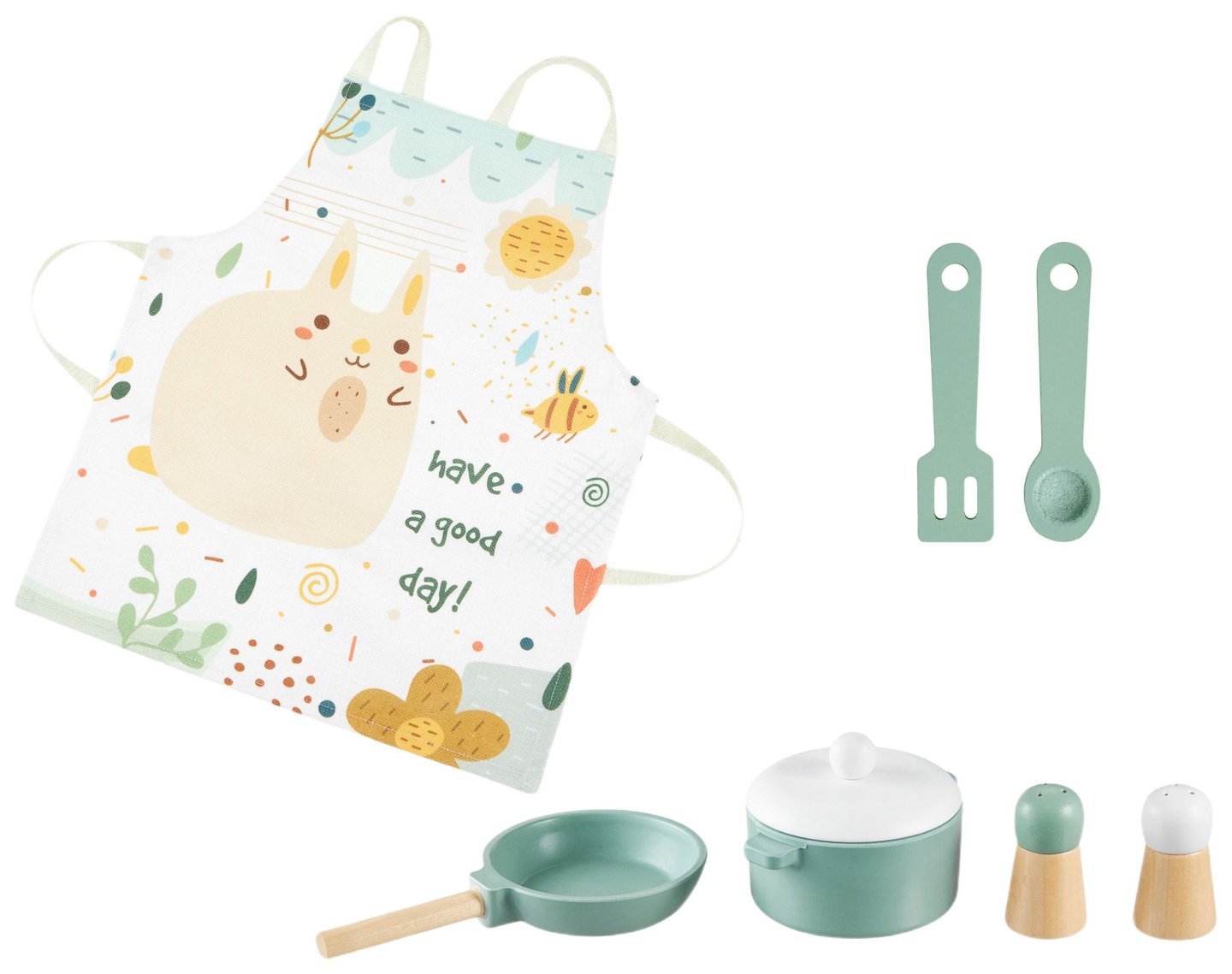 Cuisine en bois avec tablier, accessoires et éclairage LED