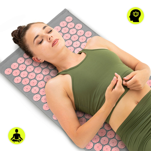 Tapis d'acupression avec coussin et housse - 72 cm HyperMotion gris et rose