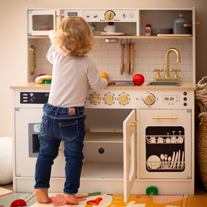 Cuisine interactive XXL en bois avec accessoires et éclairage LED - sur deux niveaux