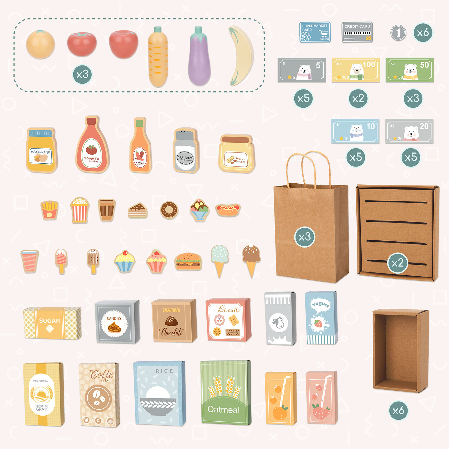 Grande boutique en bois pour enfants avec tableau noir - 91 pièces pour faire du shopping en toute simplicité !