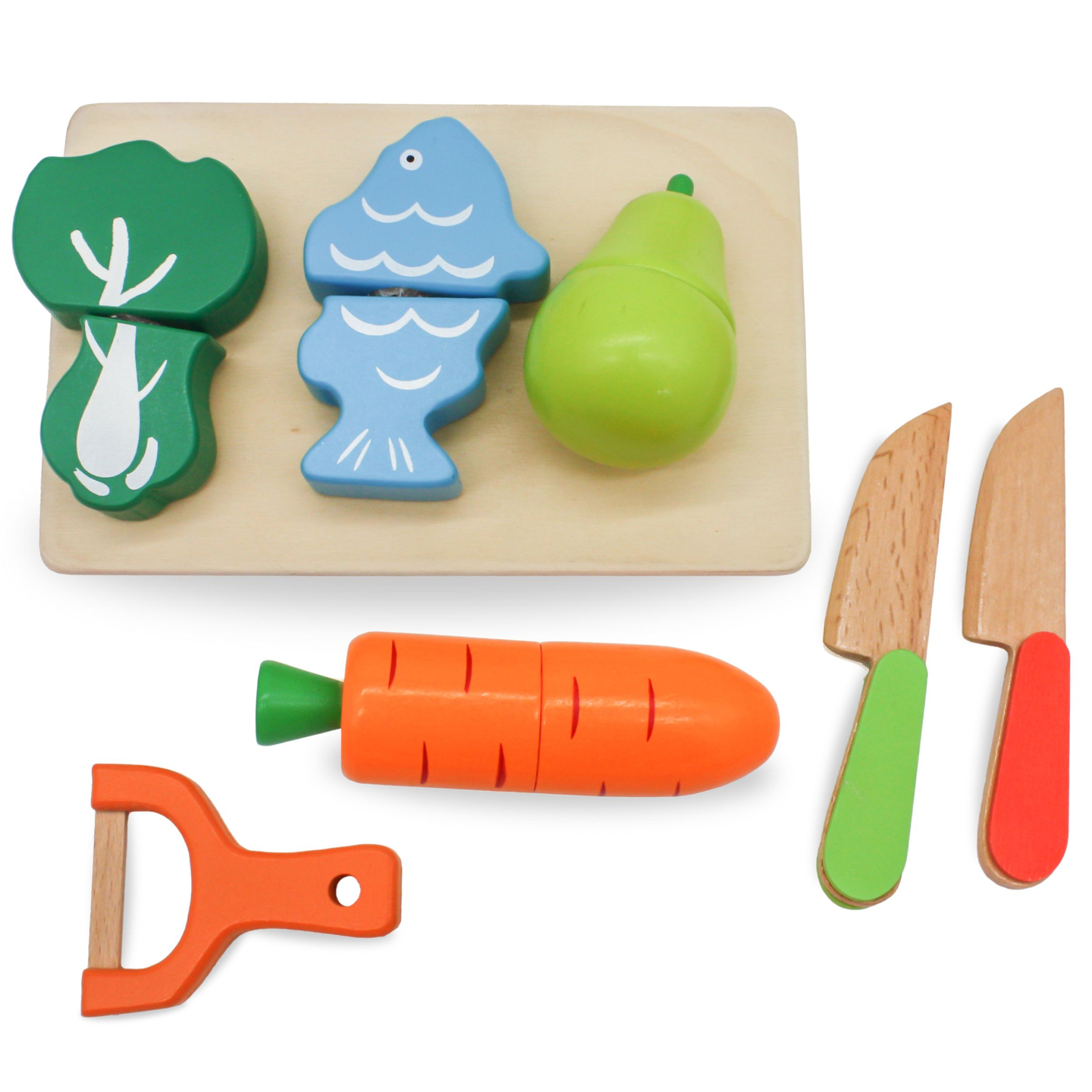 Fruits et légumes en bois à couper