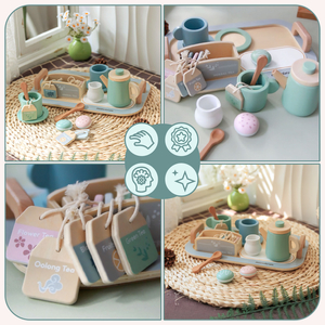 Grand service à thé en bois avec plateau - 18 pièces