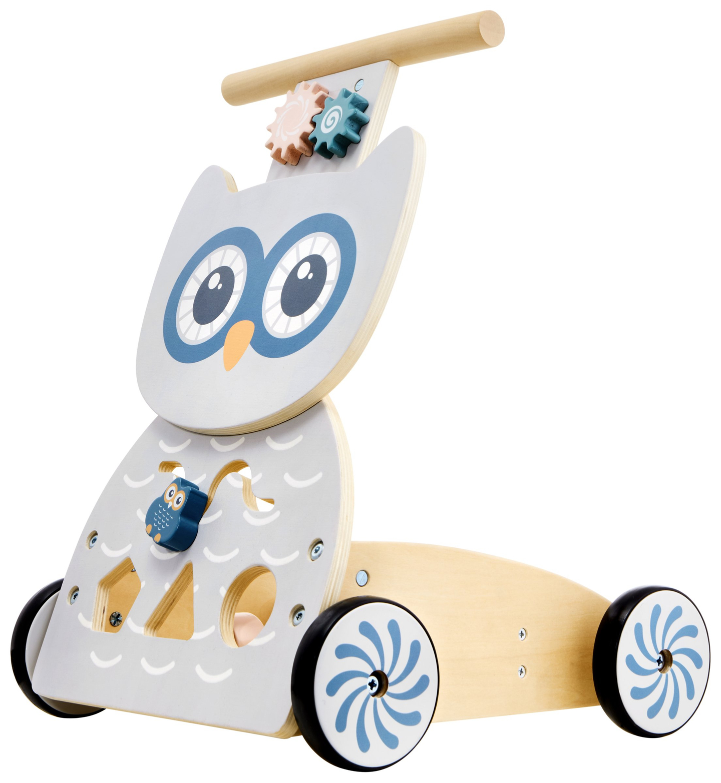 Marchette multifonctionnelle en bois - poussoir - poussette avec blocs - Hibou