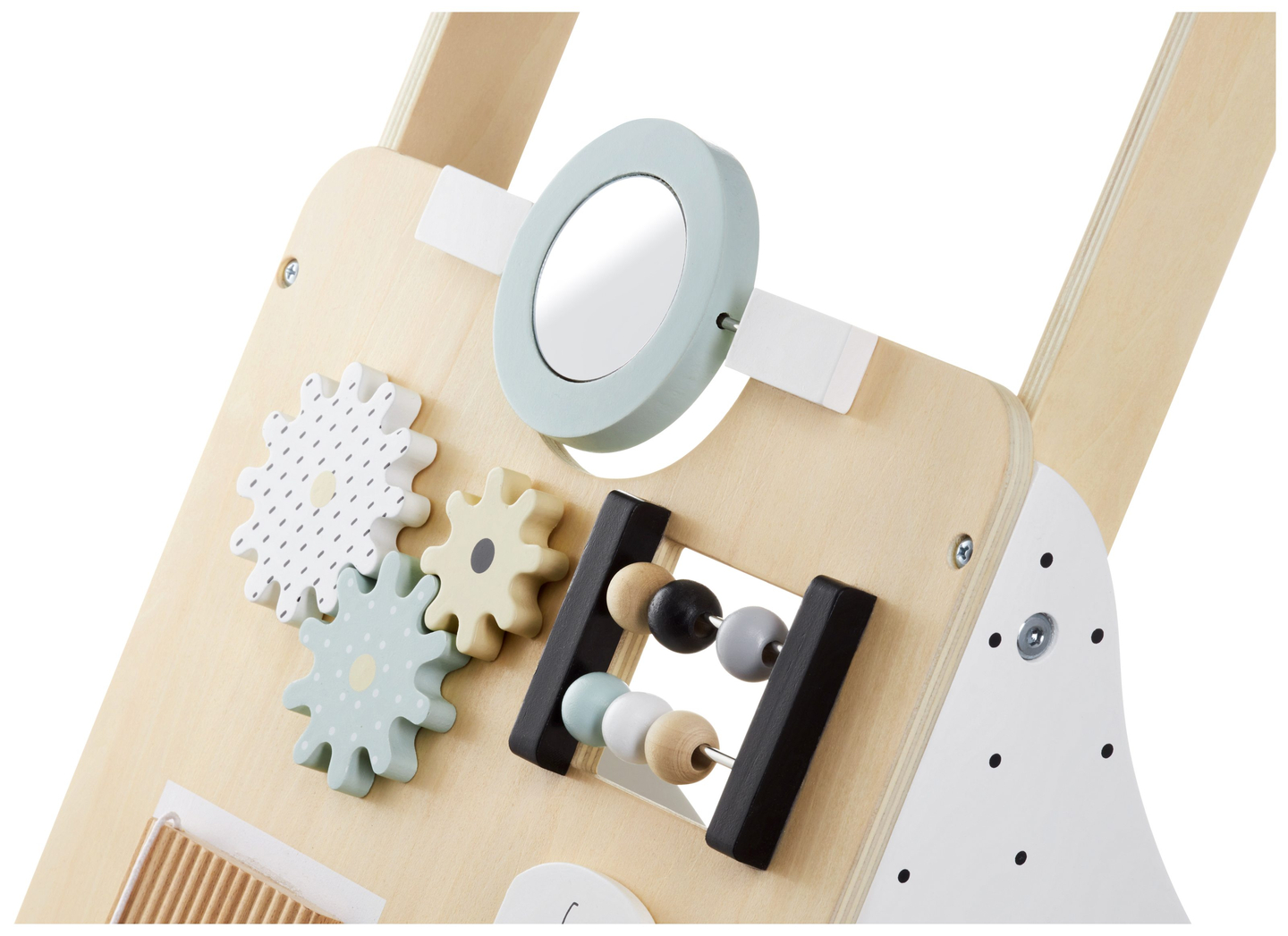 Trotteur / poussette en bois, éducatif - planche de manipulation