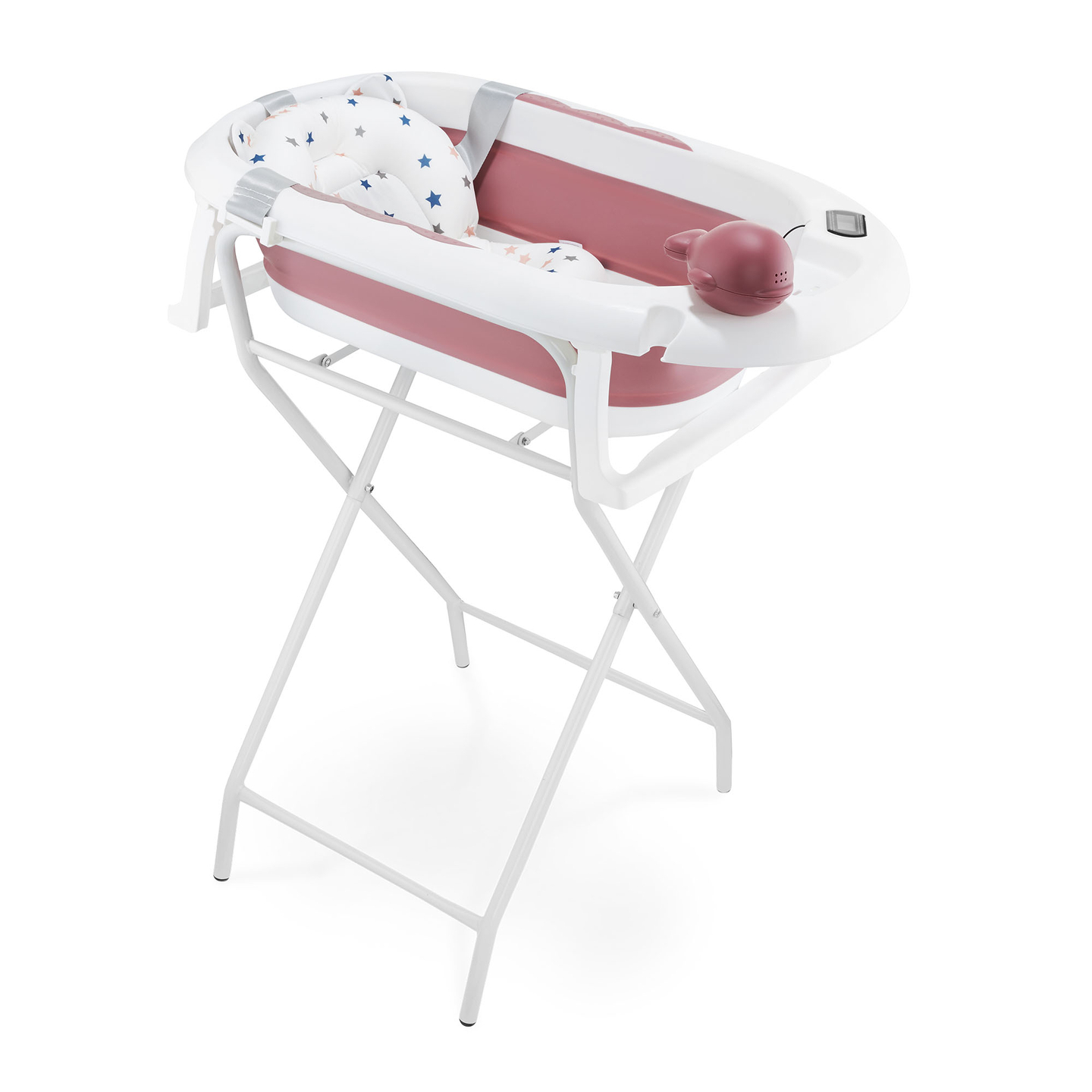 Baignoire pliante pour bébé avec thermomètre, insert et support - couleur rose sale