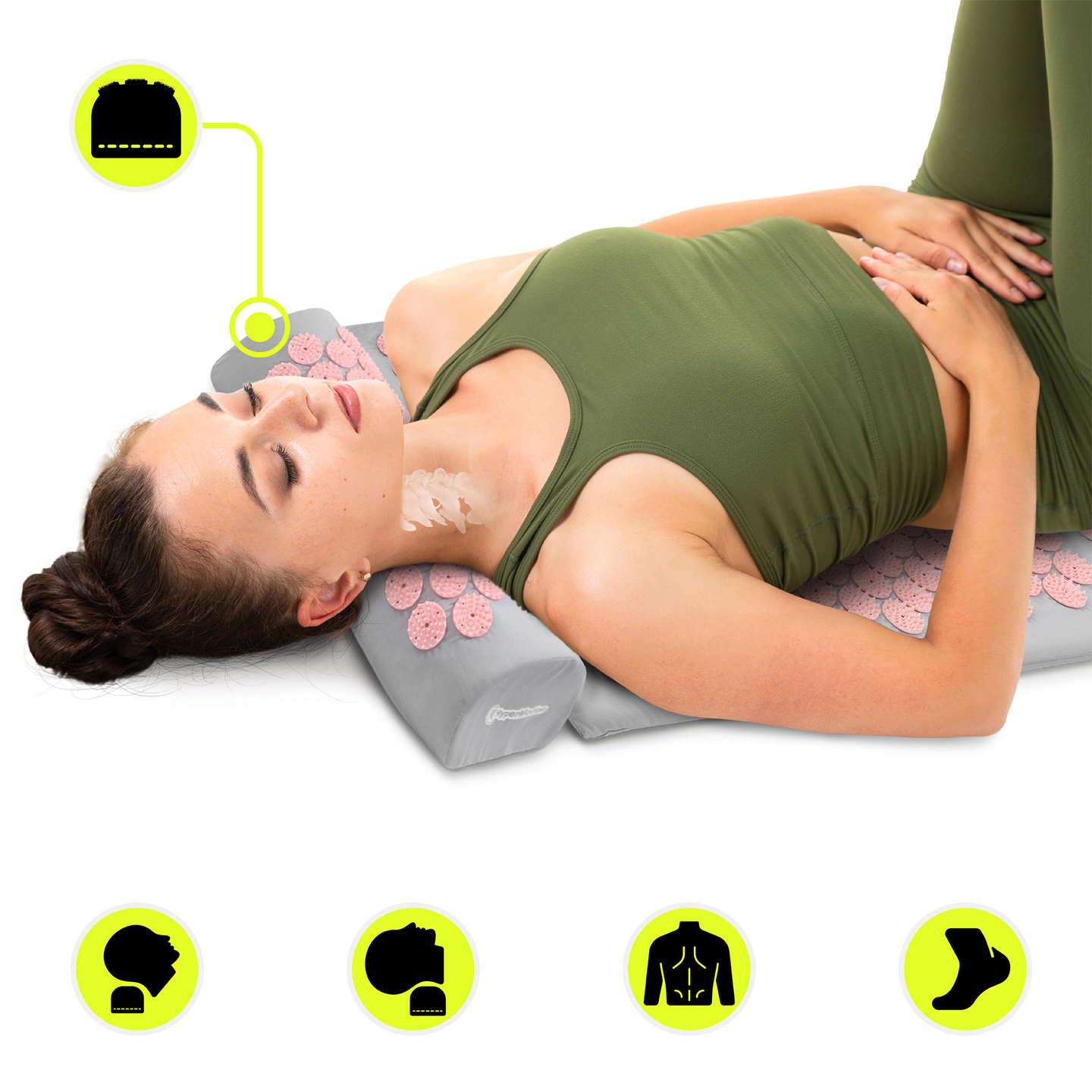 Grand tapis d'acupression avec coussin et housse - 130 cm HyperMotion gris et rose