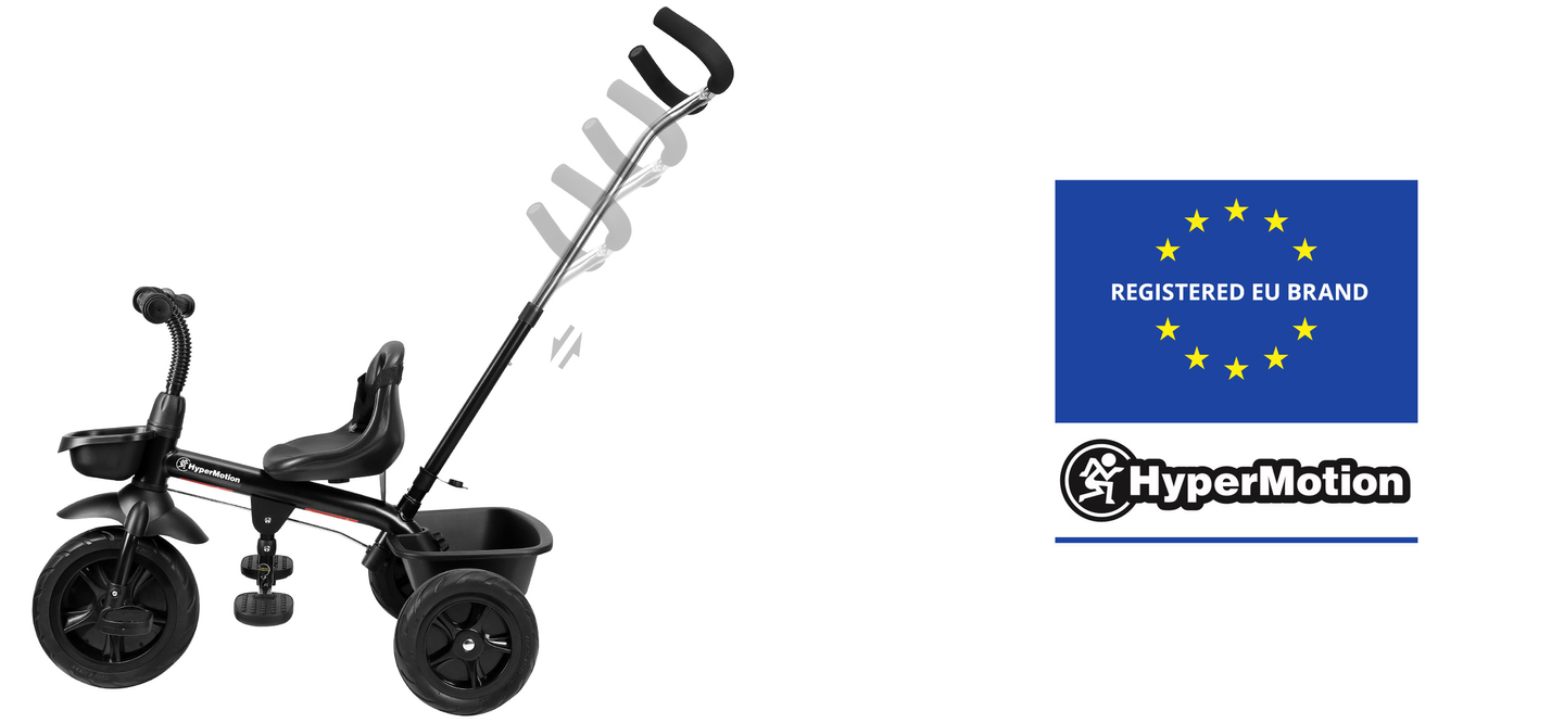 HyperMotion TOBI VECTOR tricycle - roues gonflables éternelles + barre de poussée. Couleur : noir.