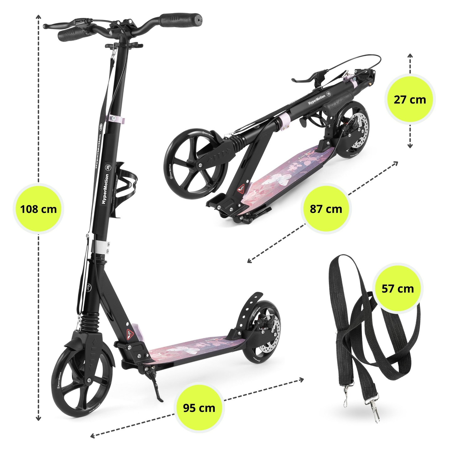 Scooter à deux roues pour jeunes adultes - avec amortisseur - HyperMotion Skyline - rose, aluminium - 100kg