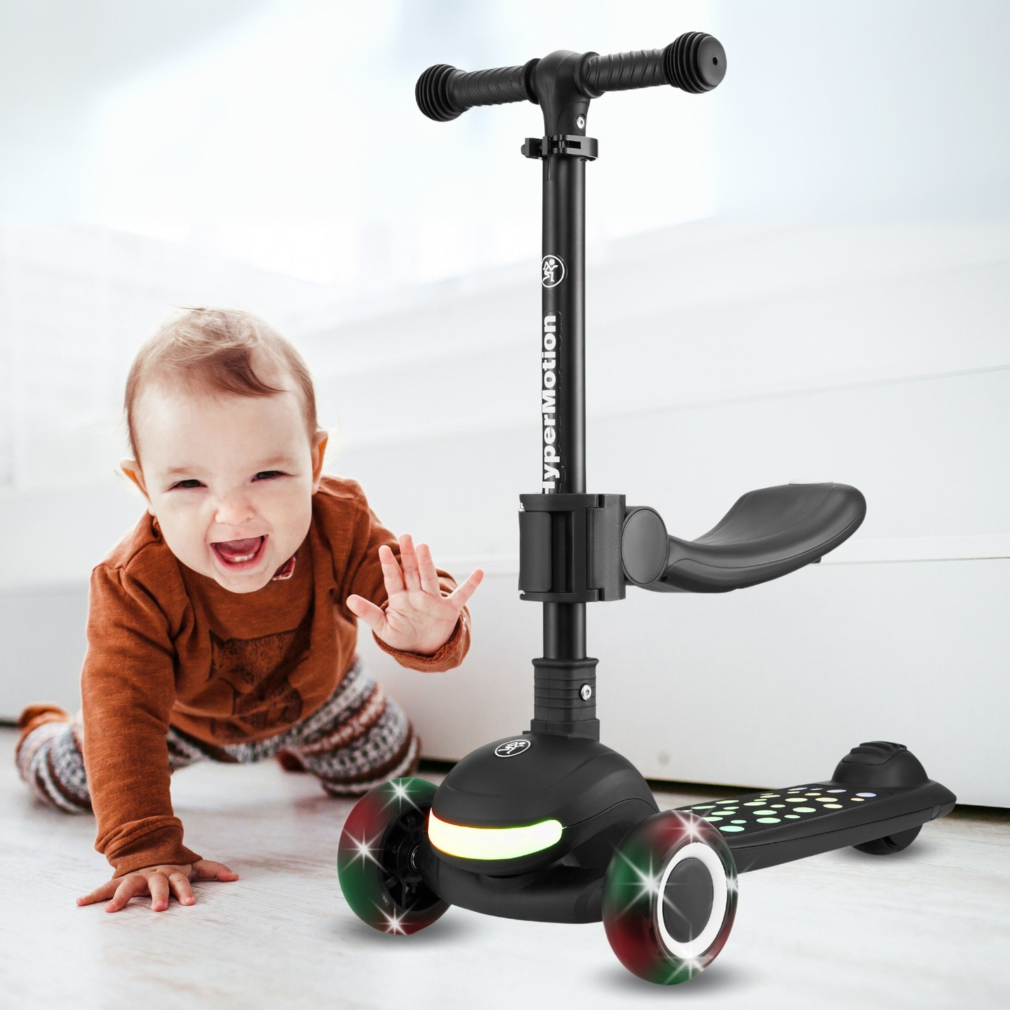 HyperMotion LUMI scooter d'équilibre 3-en-1 - plateforme éclairée et roues LED, couleur noire