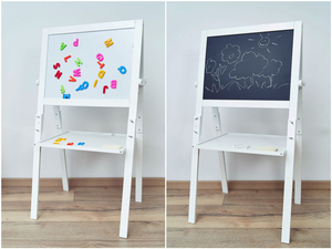 Tableau éducatif double face : magnétique et tableau noir - effaçable à sec, en bois, pour enfants, pliable