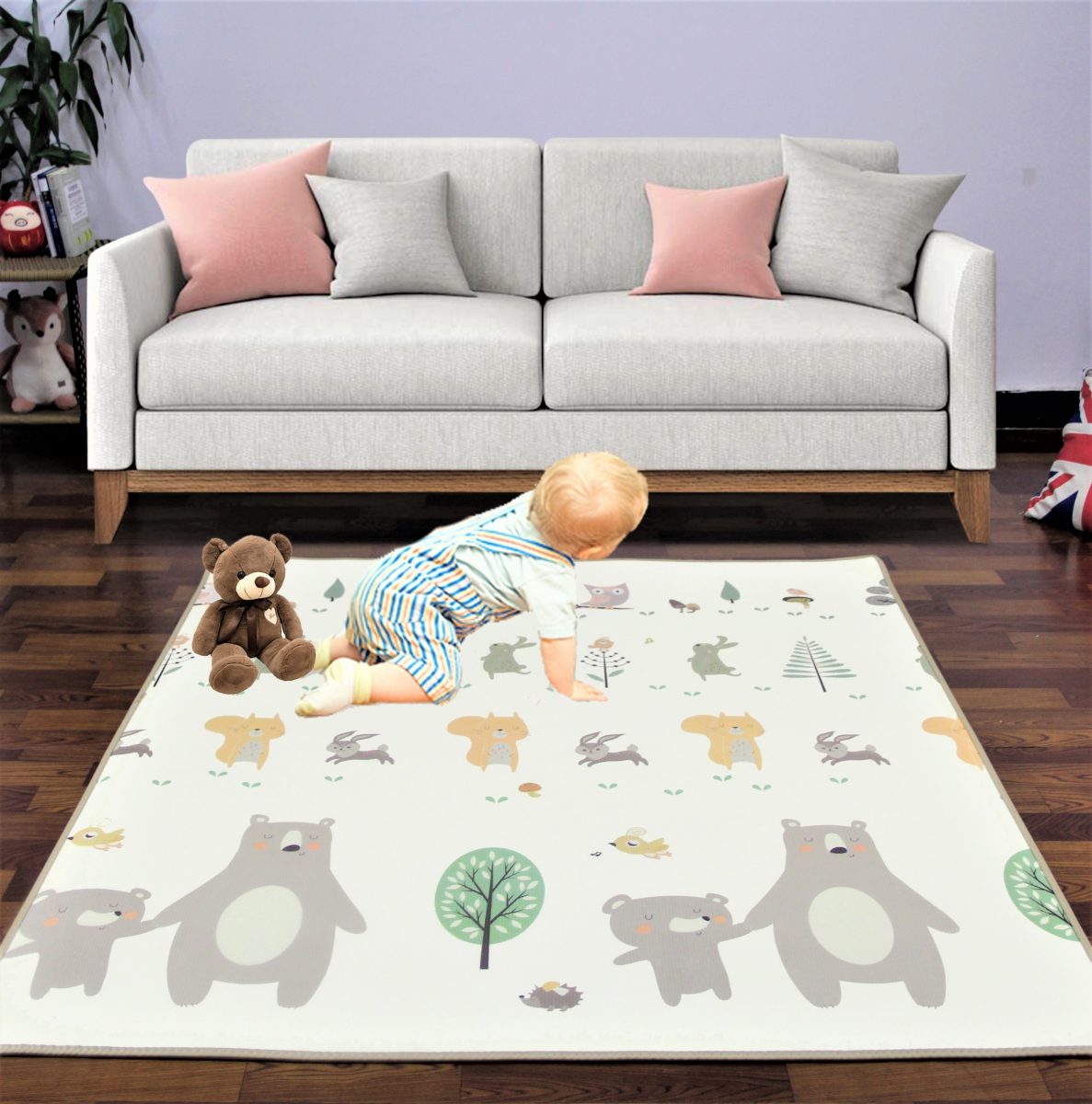 Tapis en mousse double face XXL - rouleau 2 CM (route et forêt avec ours en peluche)