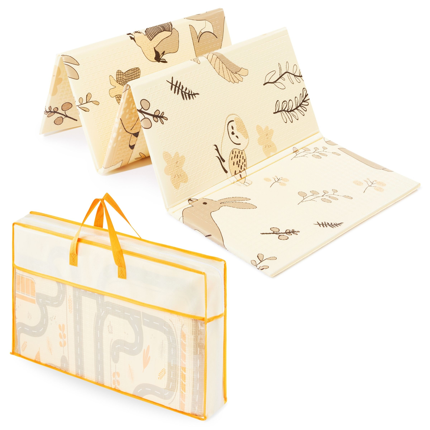 Tapis en mousse pliable double face 180 x 120 x 1 cm - Forêt Magique/Rues d'Automne - bohème