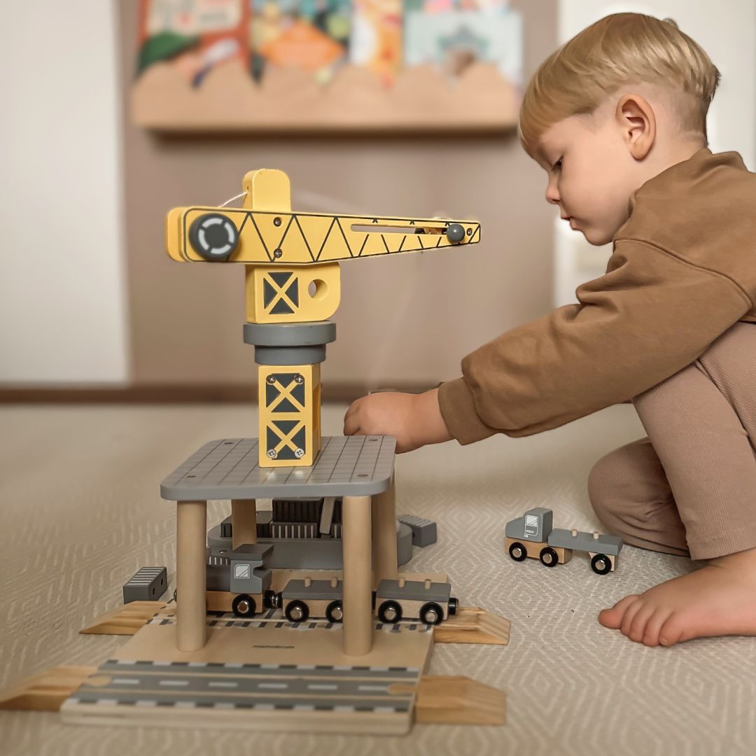 Grue portuaire mobile avec treuil magnétique et accessoires - ensemble en bois