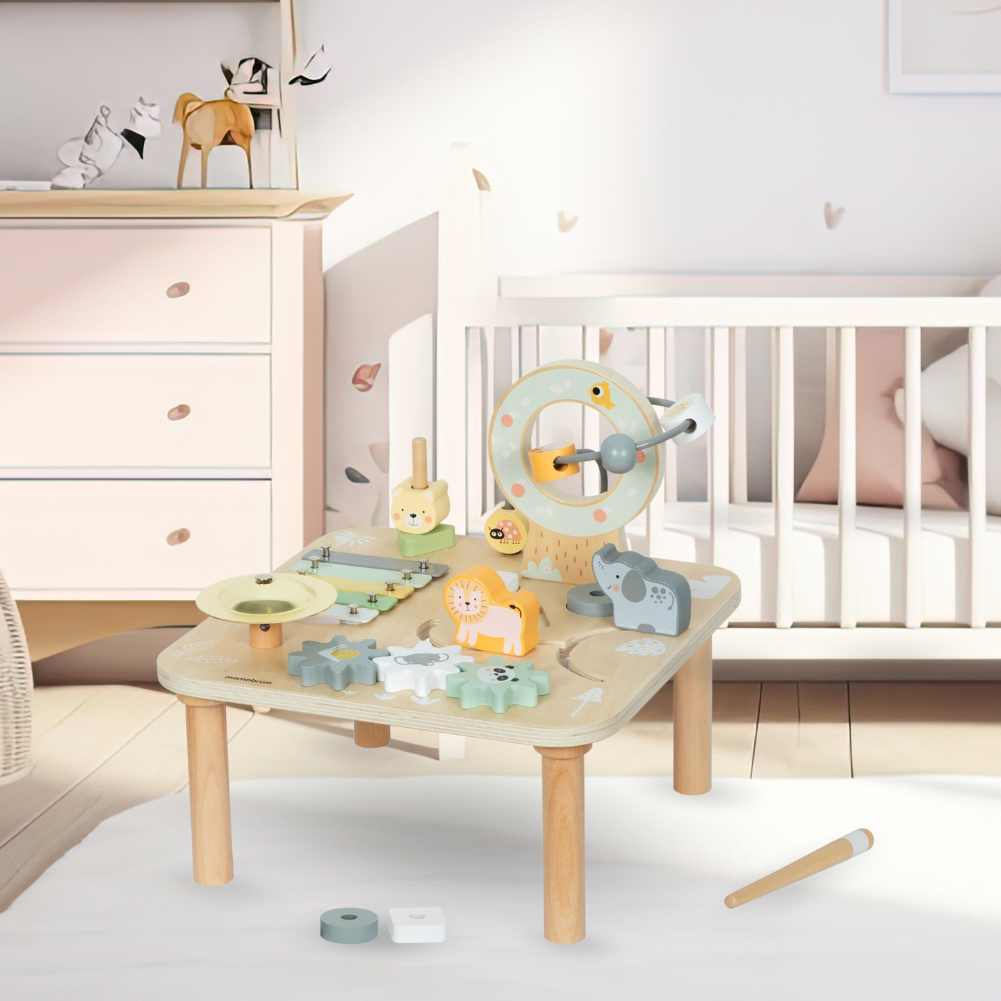 Table musicale éducative 7 en 1 en bois avec cymbales et gong - jungle sauvage