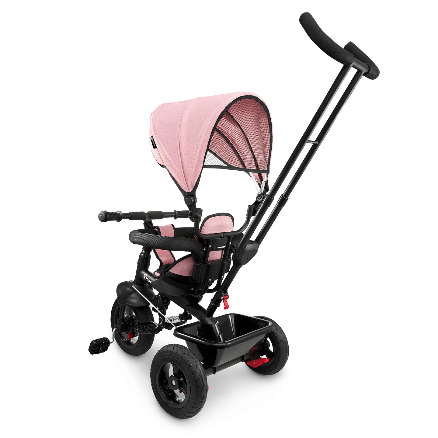Tricycle pour enfants 1-4 ans - TOBI FREY - couleur rose - pivotant - roues pompées + pousseur