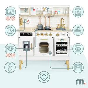 Cuisine interactive XXL en bois avec accessoires et éclairage LED - sur deux niveaux