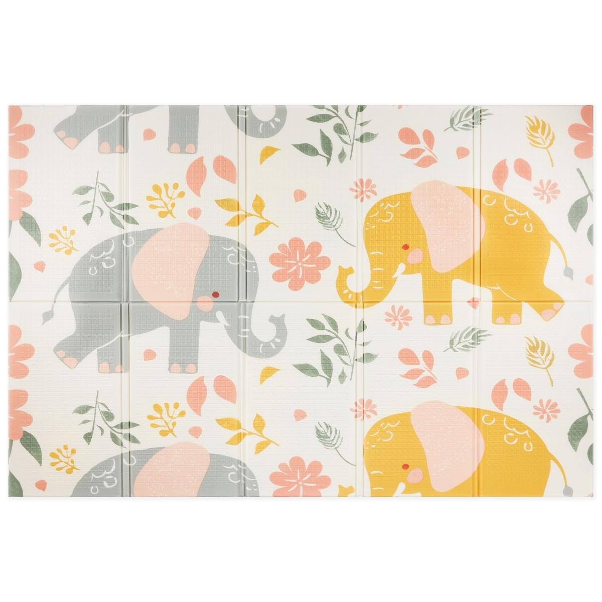 Tapis pliant double face en mousse 180 x 120 x 1cm - Eléphants exotiques/Gris délicat