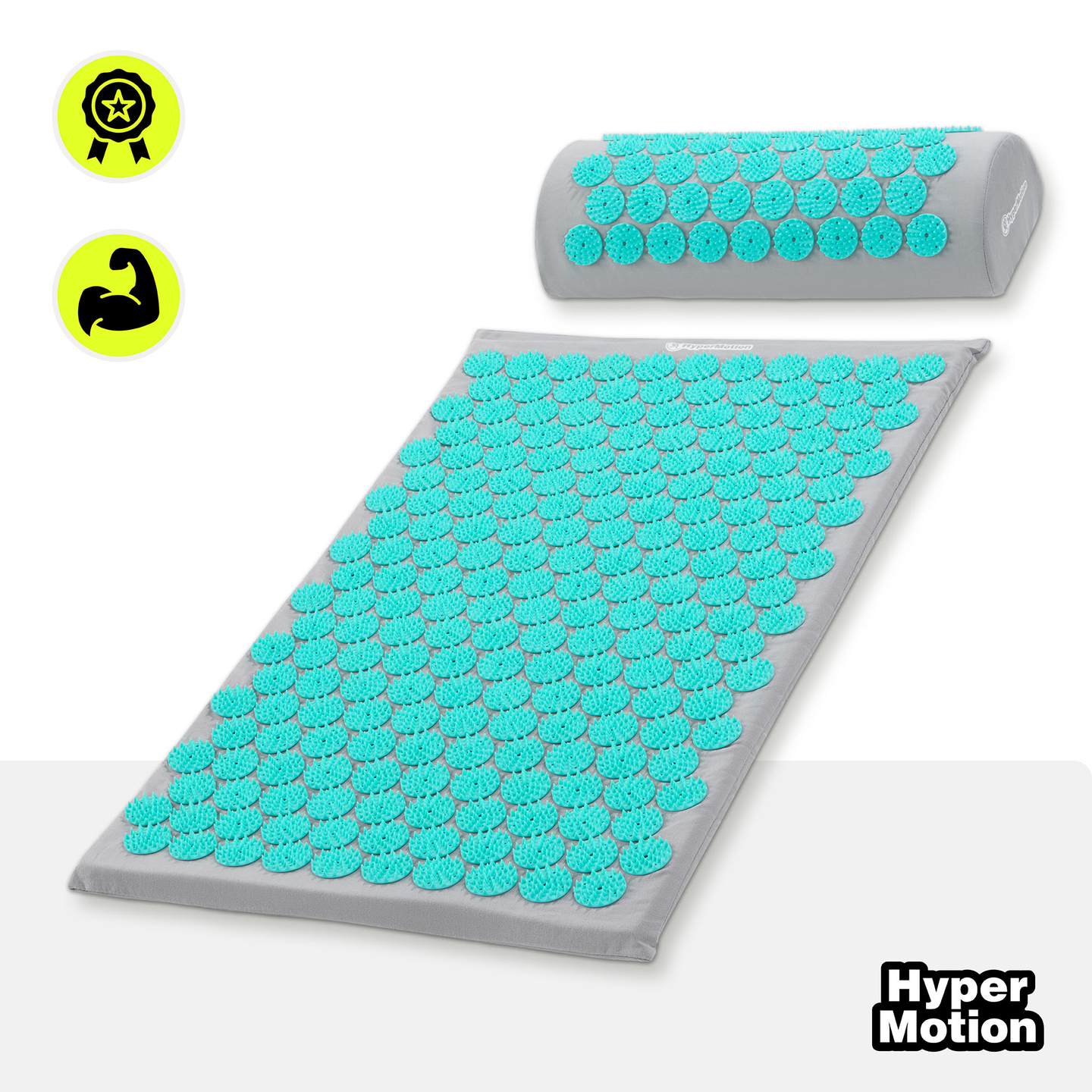 Tapis d'acupression avec coussin et housse - 72 cm HyperMotion gris-menthe