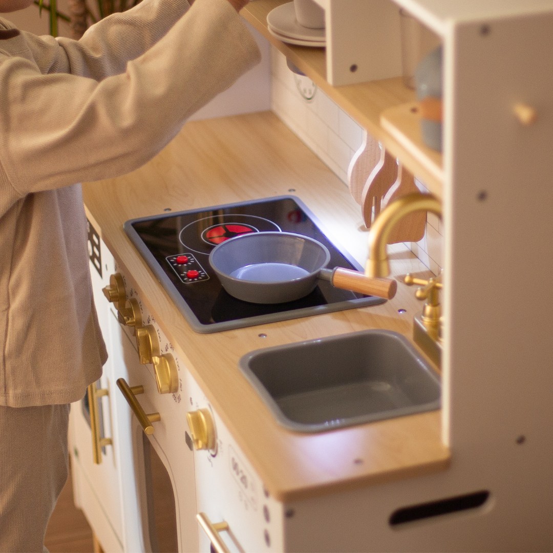 Cuisine interactive XXL en bois avec accessoires et éclairage LED - sur deux niveaux