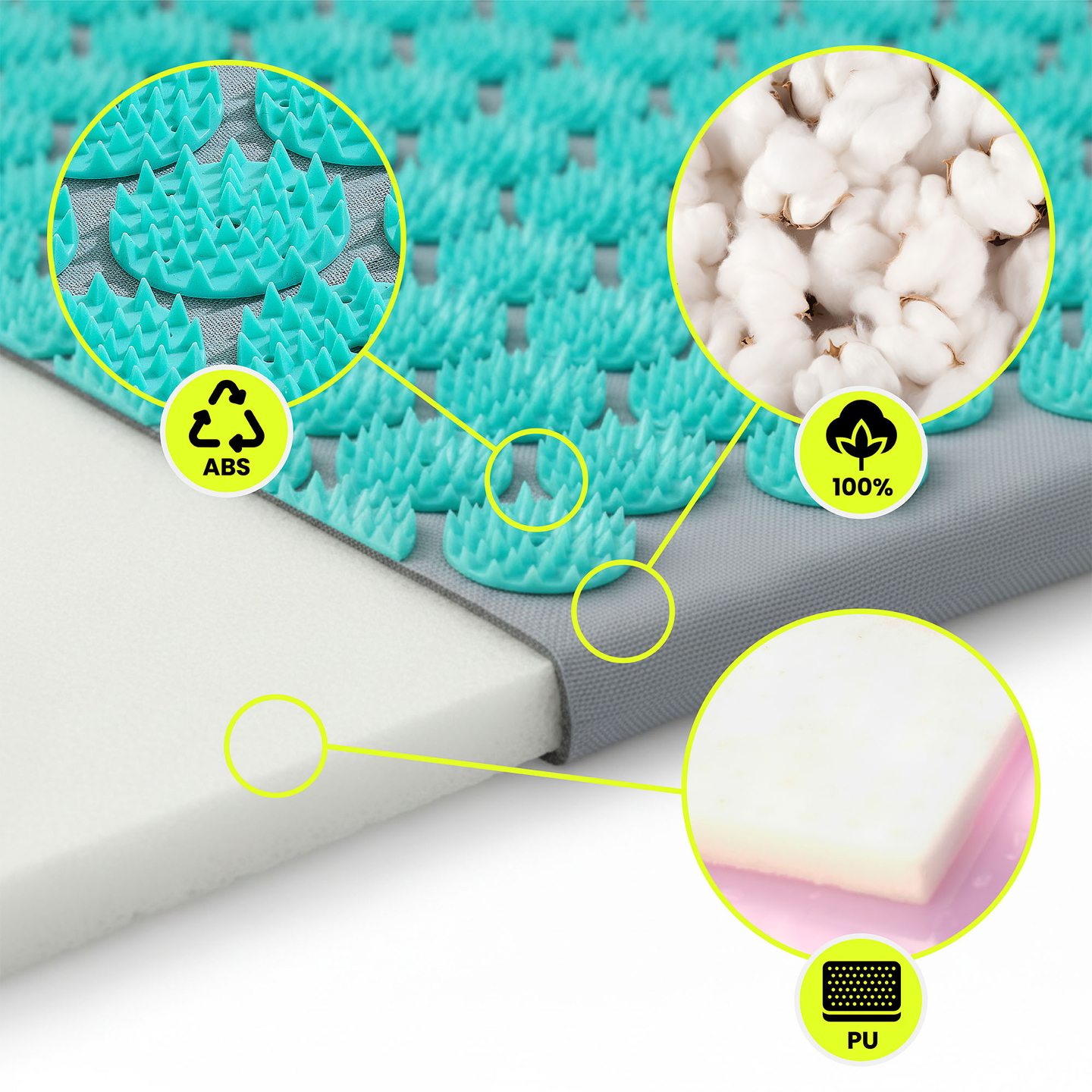 Tapis d'acupression avec coussin et housse - 72 cm HyperMotion gris-menthe