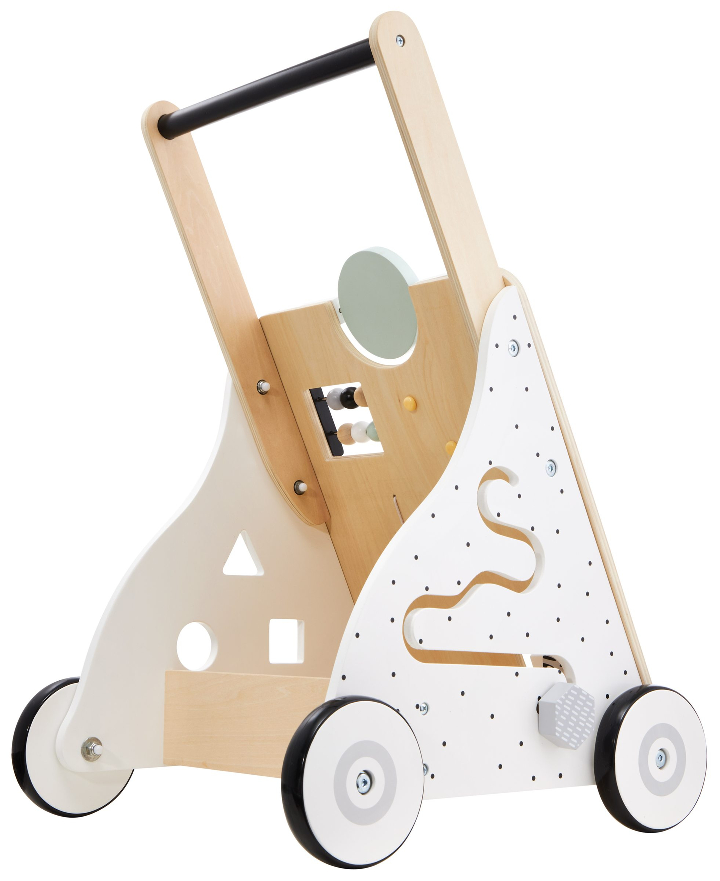 Trotteur / poussette en bois, éducatif - planche de manipulation