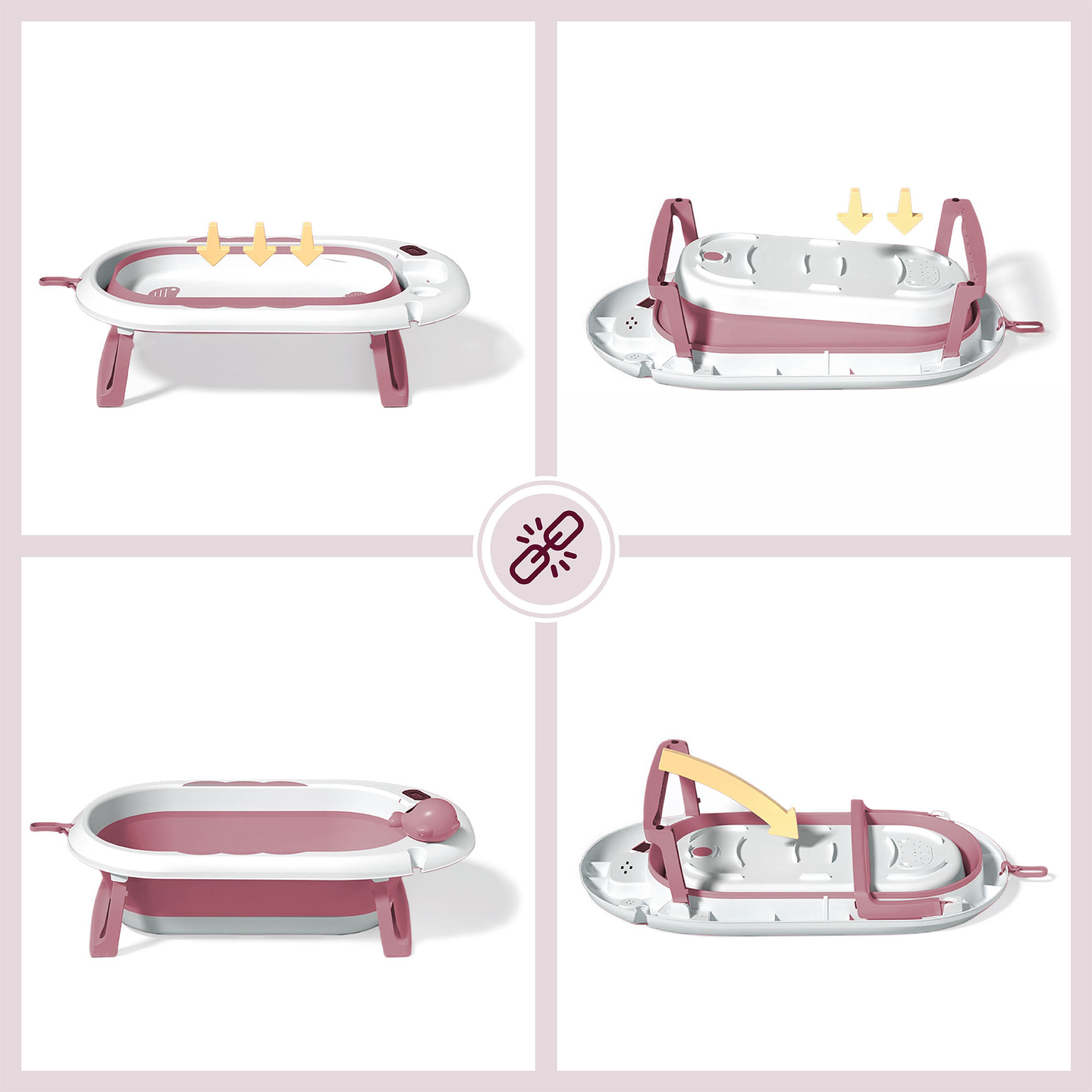 Baignoire pliante pour bébé avec thermomètre, insert et support - couleur rose sale