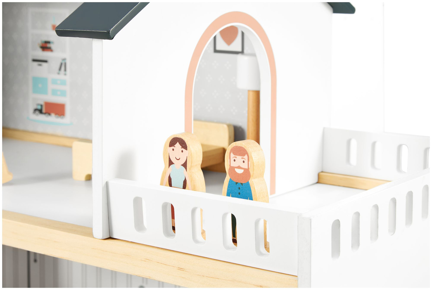 Maison de poupées en bois blanc avec accessoires 18 pcs.