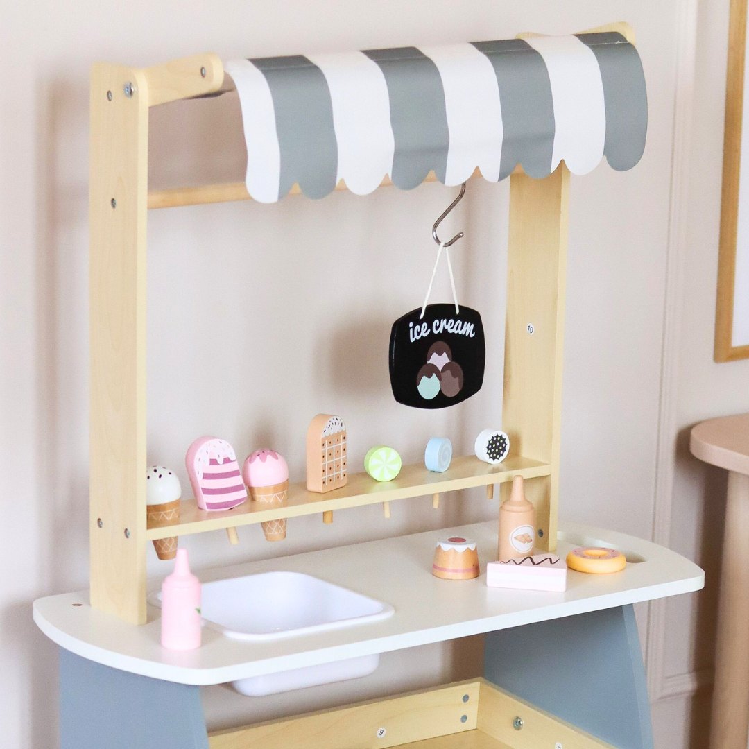 Glacier à roulettes en bois - chariot à glaces