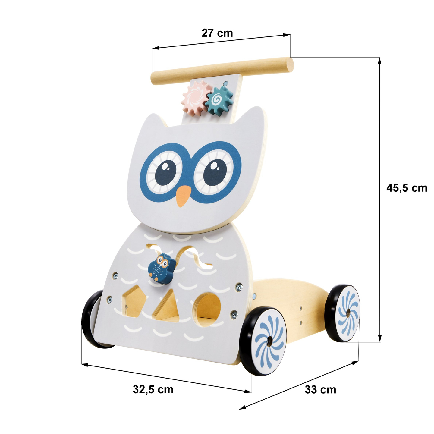 Marchette multifonctionnelle en bois - poussoir - poussette avec blocs - Hibou