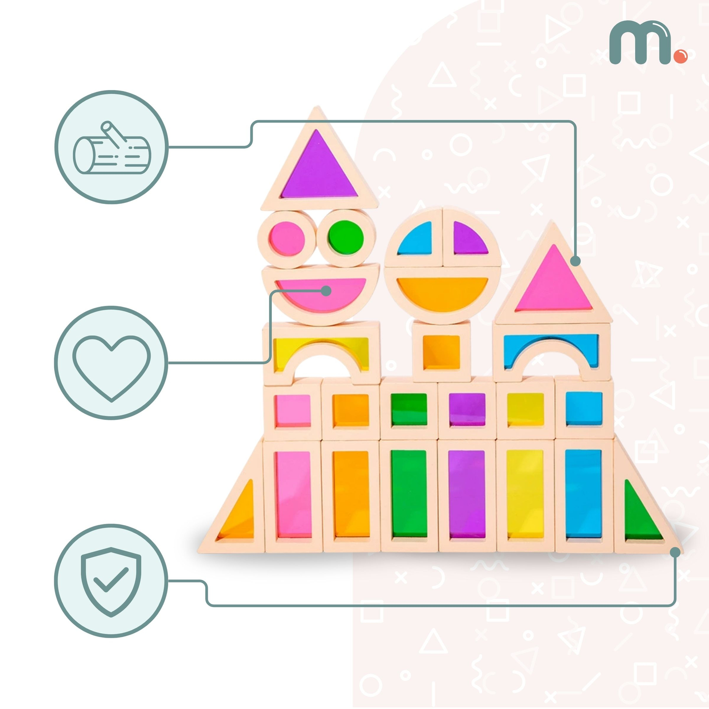 Blocs de bois arc-en-ciel - 25 éléments