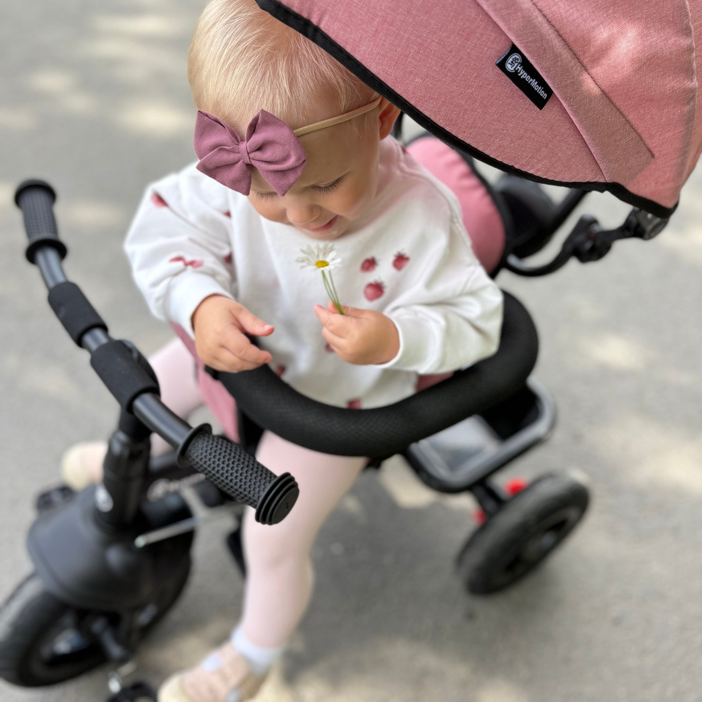 Tricycle pour enfants 1-4 ans - TOBI FREY - couleur rose - pivotant - roues pompées + pousseur