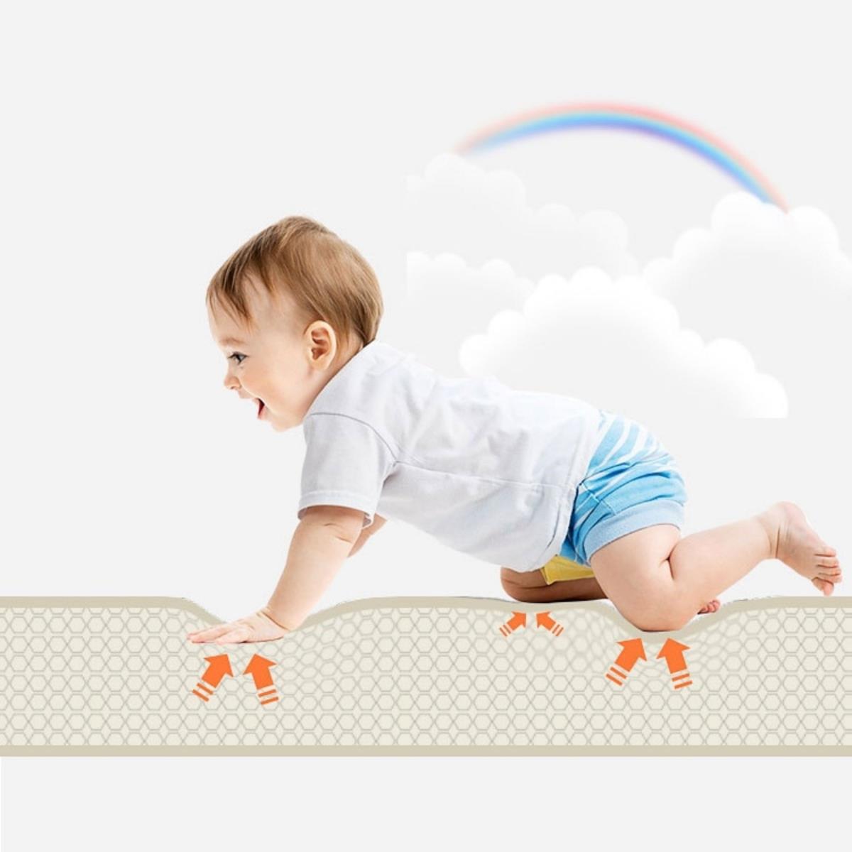 Tapis pliant double face en mousse 180 x 120 x 1cm - Eléphants exotiques/Gris délicat