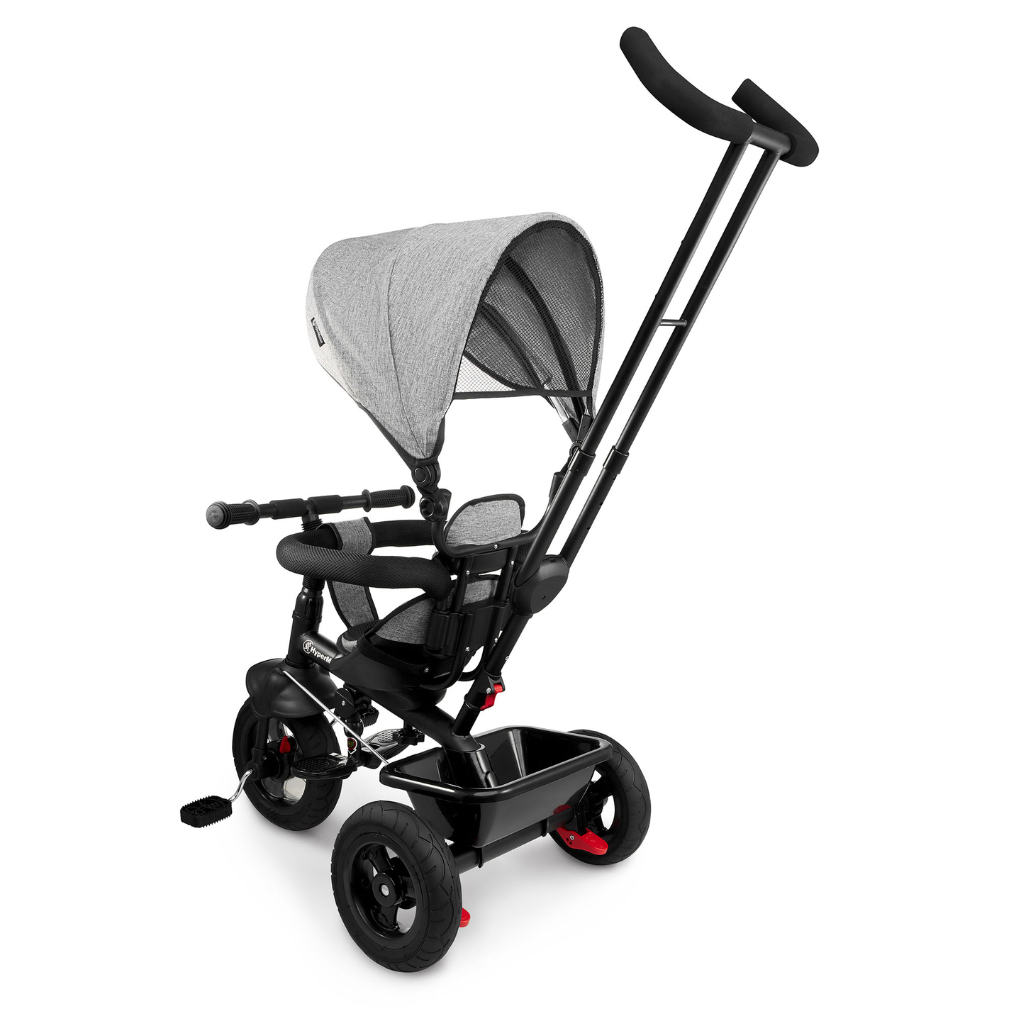 Tricycle pour enfants 1-4 ans - TOBI FREY - couleur gris - pivotant - roues gonflables + poussoir