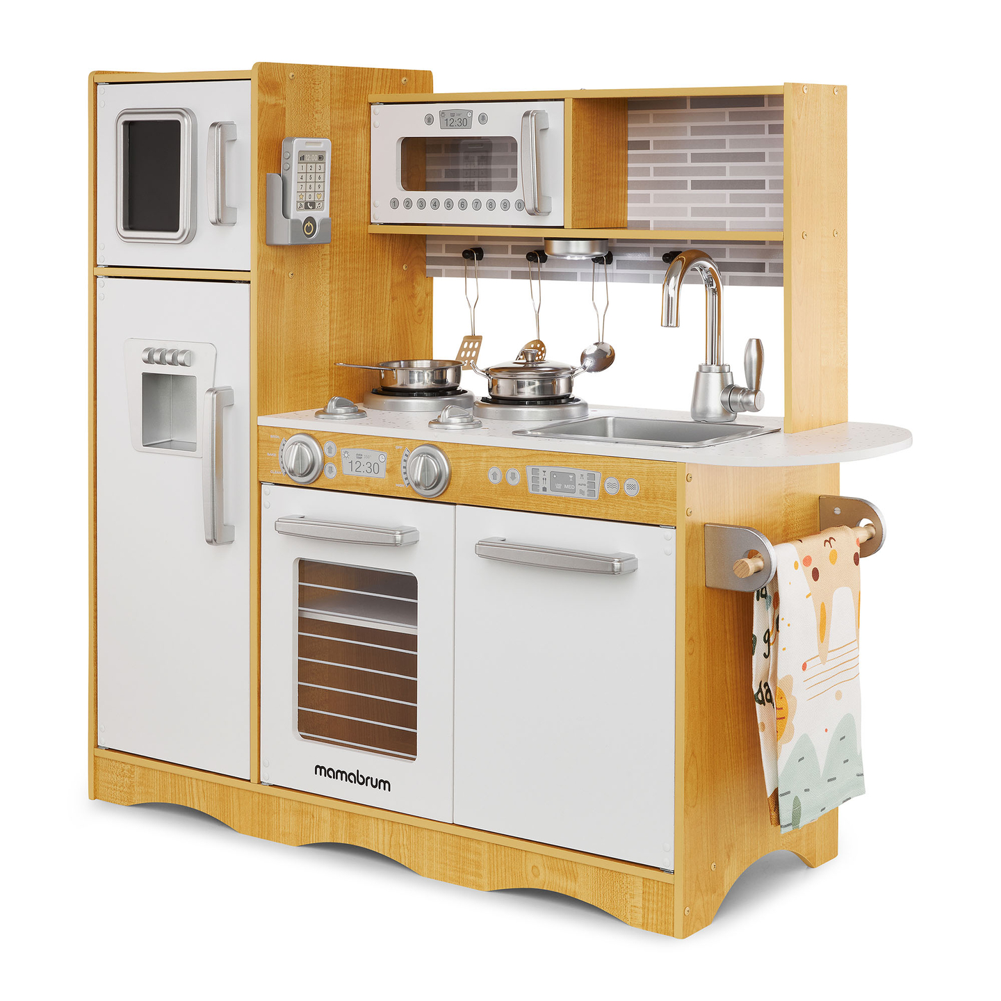 Cuisine en bois XXL avec éclairage LED, tablier et accessoires