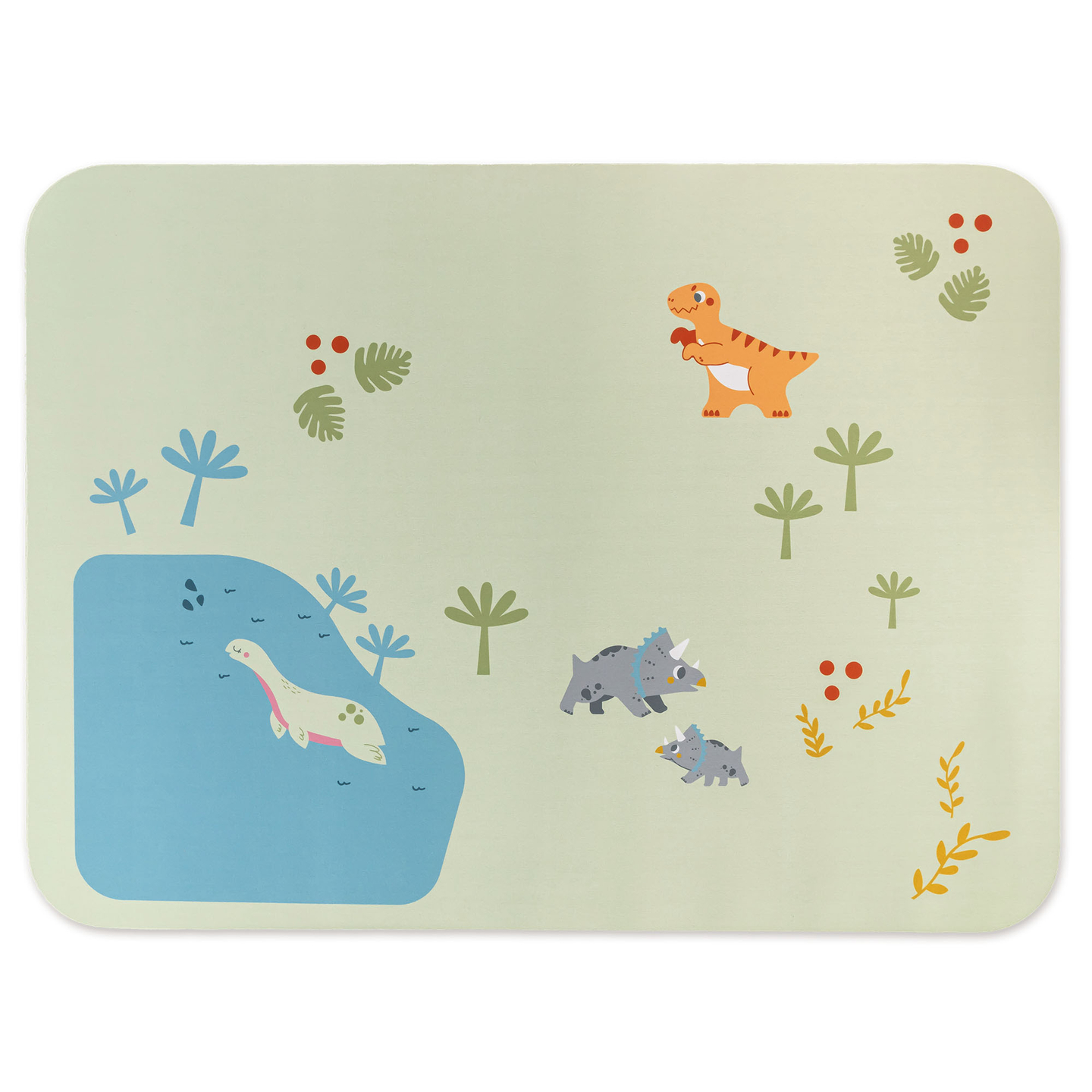 Train en bois Dino Park avec tapis antidérapant - dinosaures, train, rails, volcan, cloche