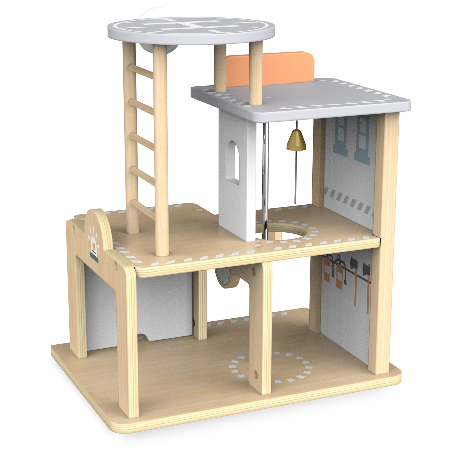 Caserne de pompiers en bois avec accessoires, pompiers