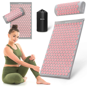 Tapis d'acupression avec coussin et housse - 72 cm HyperMotion gris et rose