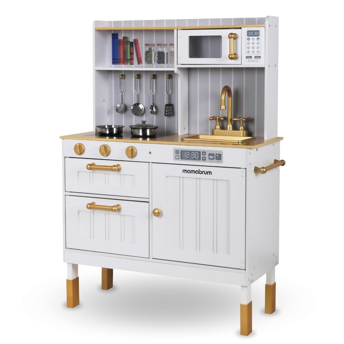 Cuisine blanche en bois avec accessoires et tablier