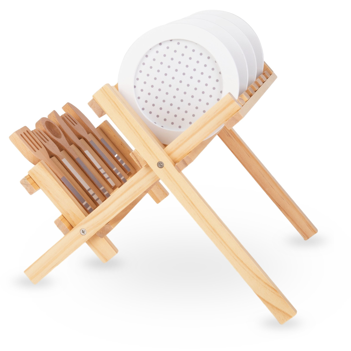 Accessoires de cuisine en bois avec séchoir à casseroles - set pour enfants