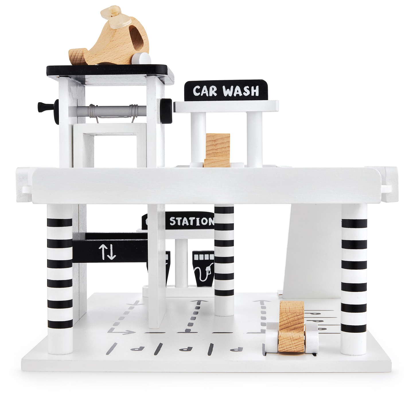 Garage en bois - parking à étages - voitures, ascenseur, hélicoptère