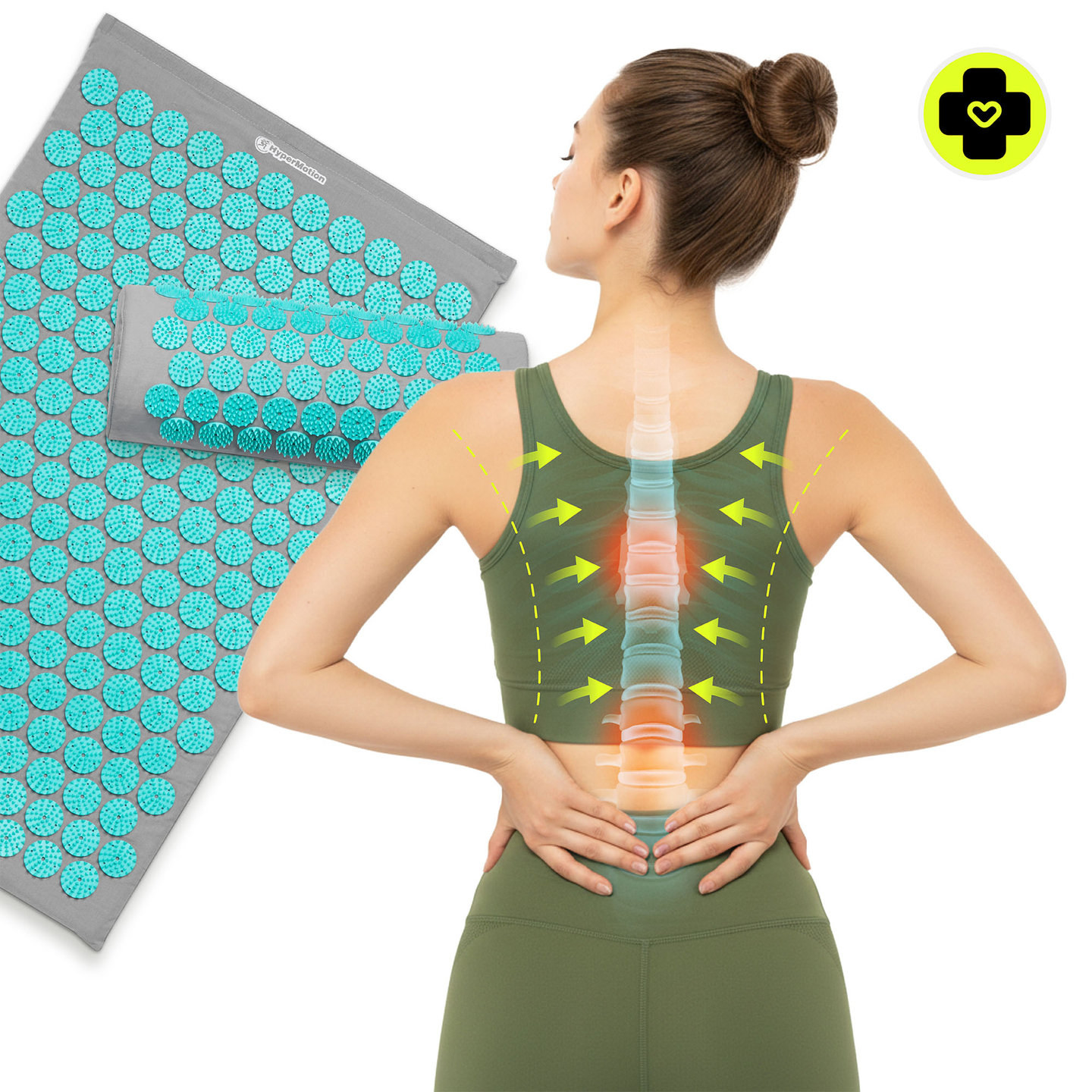 Tapis d'acupression avec coussin et housse - 72 cm HyperMotion gris-menthe