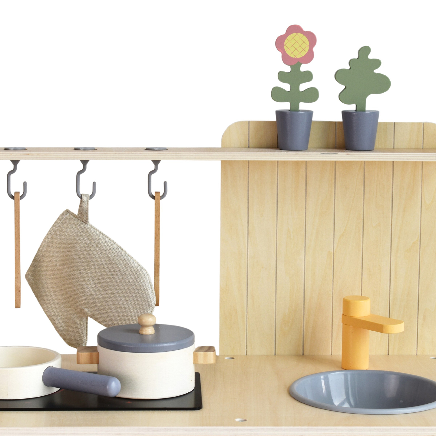 Cuisine de jardin en bois avec accessoires - boho naturel