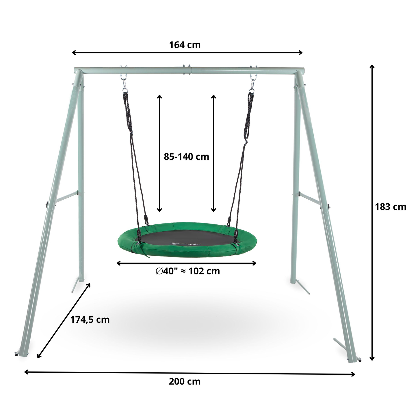 Balançoire de jardin de type nid de cigogne avec cadre et cordes