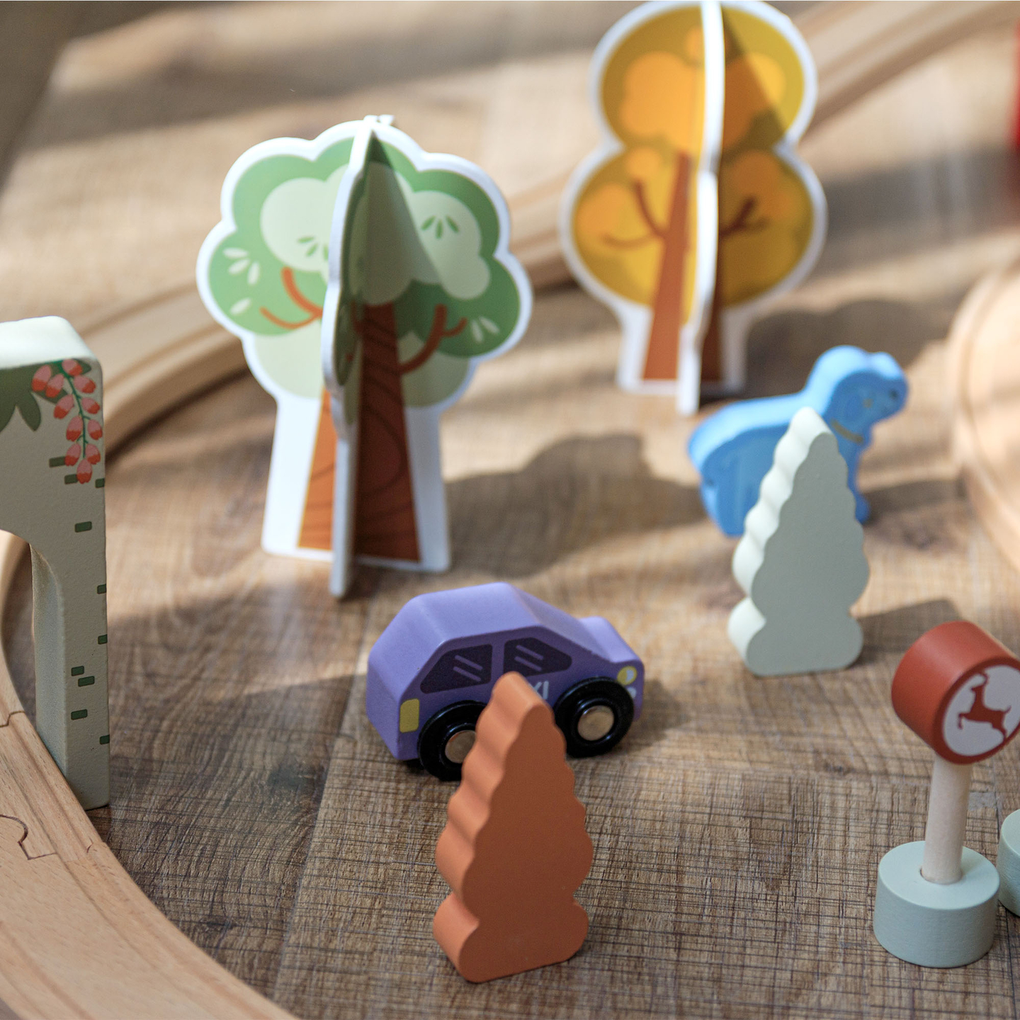 Train ZOO en bois – puzzle, train, rails, animaux, pont, barrière